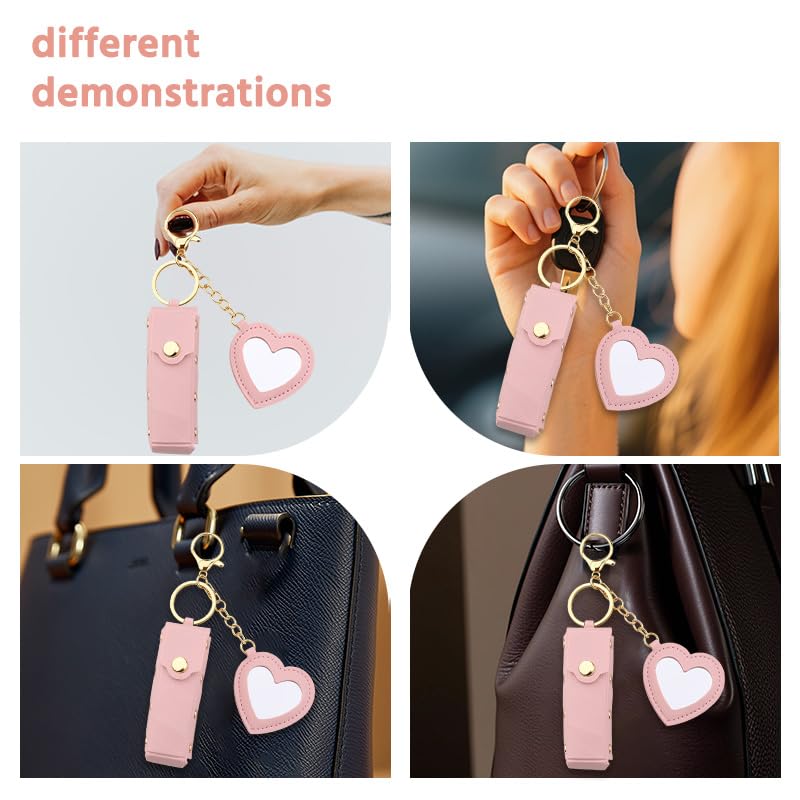 Sisadodo Lip Oil Lipstick Case with Mirror Lip Oil Lipstick Holder Key Chain for Car Keys Keychains Lipstick Organizer Case - color: Pink1