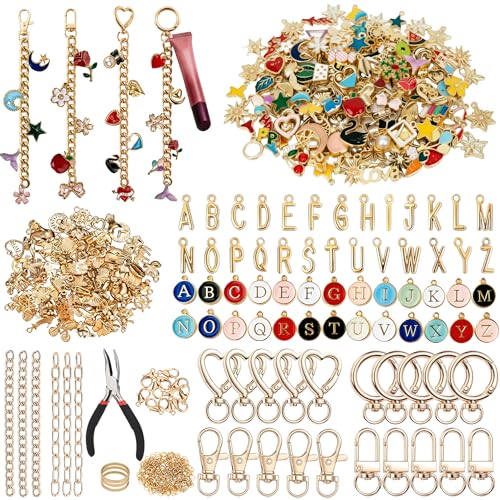 ZadaBelly Charms Lip Gloss Keychain Making Kit, 404 Pcs DIY Bag Charm Kit for Craft Supplies