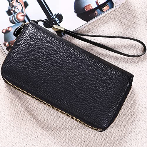 SENDEFN Leather Women Wallet RFID Blocking Zipper Around Phone Holder Clutch Wristlet Large Capacity - color: Black