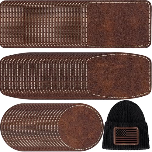 Laser Engraving Blanks - 90pcs Leatherette Brown Hat Patches - PU Leather Iron on Hat Patch for DIY Custom Laserable Engravable Craft Gifts (90 pcs, Brown Patches) - color: Brown Patches, size: 90 pcs