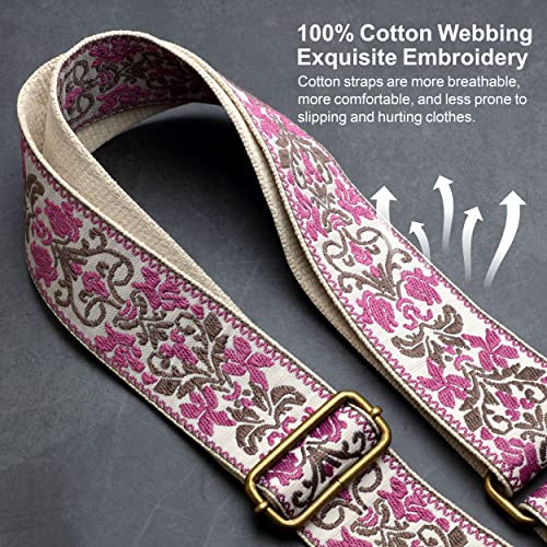 Nefelibata Purse Strap-2" Crazy Horse Leather Wide Shoulder Strap Adjustable Replacement,Retro Jacquard Embroidery Multi-pattern Crossbody Bag Straps for Handbag,Crossbody Bags(Purple Embroidery) - color: Purple Embroidery