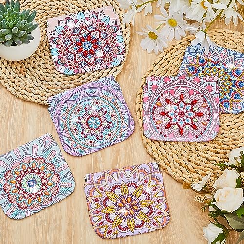 Sanwuta Mandala DIY Diamond Painting Coin Purse Holder Makeup Bags Bulk Cosmetic Wallet Diamond Painting Kits Pocket