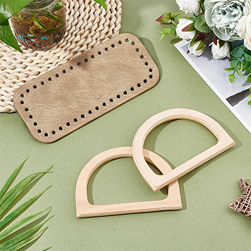 PH PandaHall Crochet Bag Making Kit, 7 x 3 Inch Oval Leather Bottom Shaper Pad with 2pcs D Shape Wooden Handles for DIY Knitting Shoulder Bags Craft Making