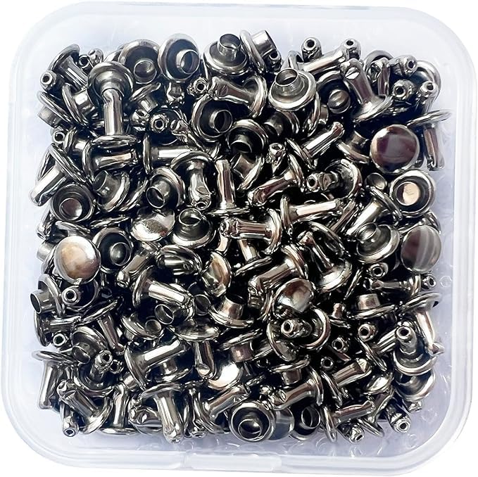 RERI 150 Sets 6mm Leather Rivets Double Cap Rivet Tubular Metal Studs for Leather Craft Repairs Decoration - color: 150 Set 6mm Rivets Silver