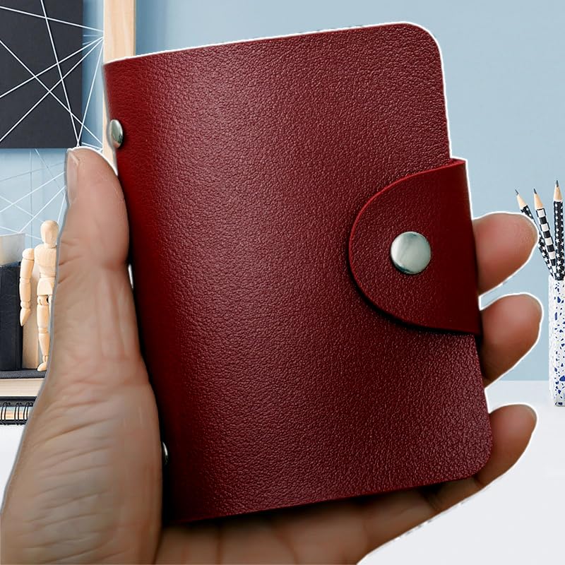 Leather Business Credit Card Holder with 24 Card Slots, Credit Card Wallet Sleeve Case for Managing Your Cards (Rose Red,10x8x2.5cm) - color: Rose Red