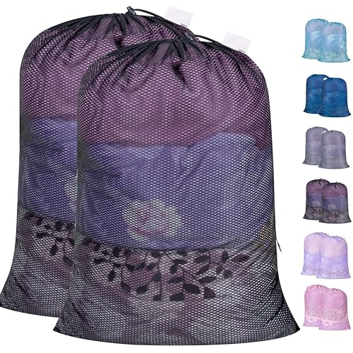 Polecasa 2 Pack Heavy Duty Diamond Mesh Laundry Bag, 24x36", Black | Extra Large Laundry Hamper Bag, Holds 2-3 Loads, Tear Resistant Mesh, Breathable Design, Drawstring Closure - color: Black, size: 24"x36" | 2 Pack
