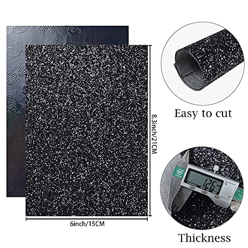 16 Pieces 8x6 Inch New Contrast Colors Black White Red Series Faux Leather Fabric Sheets Include Metallic Litchi Daisy Fine Chunky Glitter Patent Butterfly for Leather Earring Bows Making - color: Black White Red Series
