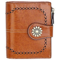 Womens Leather Wallet Small Compact RFID Blocking Credit Card Case Purse with Zipper Pocket | Small - color: Brown