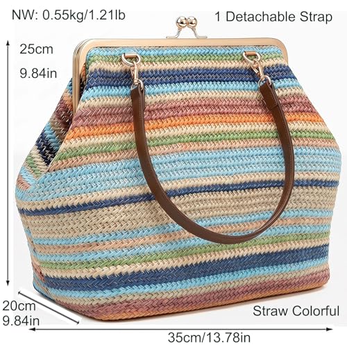 Kiss Lock Frame Handbag, PU Leather Shoulder Tote Bag Messenger Hobo Clutch Purse for Women Formal Work Leisure - color: Straw Apricot