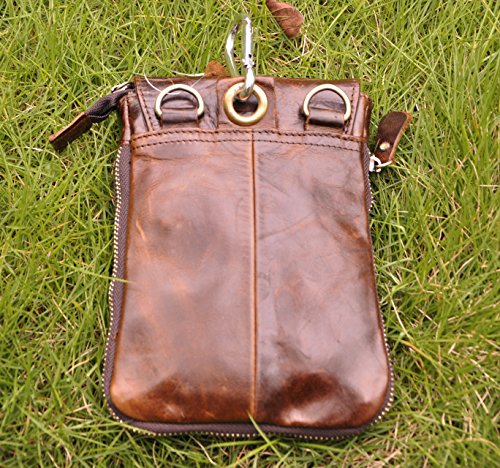 Le'aokuu Mens Genuine Leather Small Messenger Shoulder Satchel Phone Pouch Belt Waist Bag Pack