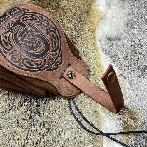 Embossed Nidhogg Valknut Leather Drawstring Belt Pouch Men Women | Portable Waist Pack,Retro Medieval Viking Knight Look,Multifunctional Bag,Ideal LARP Party Halloween Cosplay Wear,Gift,Brown - color: Nordic Nidhogg Valknut Belt Pouch- Brown