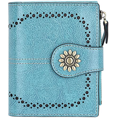 Womens Leather Wallet Small Compact RFID Blocking Credit Card Case Purse with Zipper Pocket | Small - color: Light Green