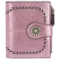 Womens Leather Wallet Small Compact RFID Blocking Credit Card Case Purse with Zipper Pocket | Small - color: Rose Gold
