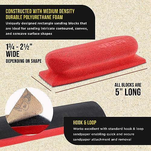 Dura-Gold 20-Piece Contoured Profile 5" Hand Sanding Block Set with 40 Sheet Hook & Loop Sandpaper Kit - Interchangeable Assorted Convex & Concave Shapes - Sand Wood Woodworking Furniture, Auto Paint - size: 20-Piece