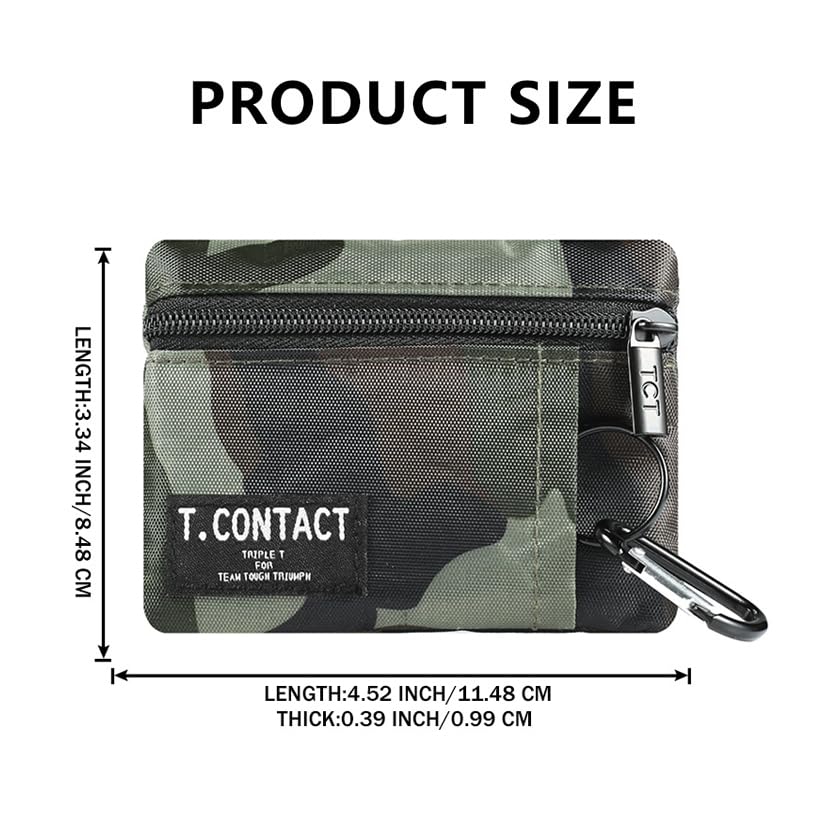Wallet for Women and Men Mini Zip Card Case with Clear ID Window Zipper Coin Purse Lightweight Portable Keychain Wallet - color: Army green