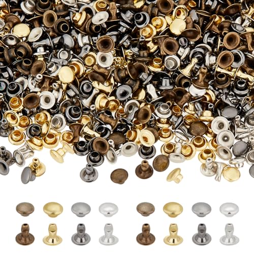 FINGERINSPIRE 320Sets 4mm Tubular Round Cap Leather Rivets Double Cap Rivets Metal Rapid Rivet for Studs Leather Craft Key Fob Clothing Pets Collar Boots (Antique Bronze Golden Gunmetal Platinum) - color: Tubular Round Cap