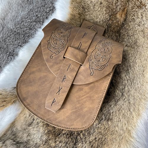 HiiFeuer Viking Embossed Snakes Belt Pouch, Snakes Faux Leather Waist Bag | Brown B, pirate bag men, Embossed, Snakes, renaissance waist pouch, Ren Faire, Cosplay, Viking Belt Pouch, LARP - color: Brown B