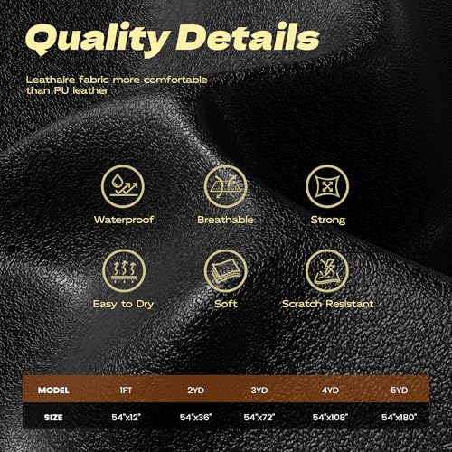 Marine Vinyl Fabric Faux Leather Upholstery, 1mm Thick, Waterproof & UV Resistant, Cotton Backing, Boat, Automotive, Crafting & Outdoor Pleather – 108" x 54" (3 YD), Black - color: Black, size: 3YD(108"x 54")-Folded
