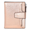 Women's RFID Blocking Leather Small Compact Bi-fold Zipper Pocket Wallet Card Case Purse with id Window - color: Lichee Champaign Gold