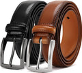 Men's Genuine Leather Dress Belts, 2 Pack, 1.32" Wide, | 100% genuine cowhide leather, handcrafted with classic prong buckles for business, casual, office, suit, jeans and daily wear - color: 06 Black Belt/Tan Belt, size: Fits 30" to 34" waist