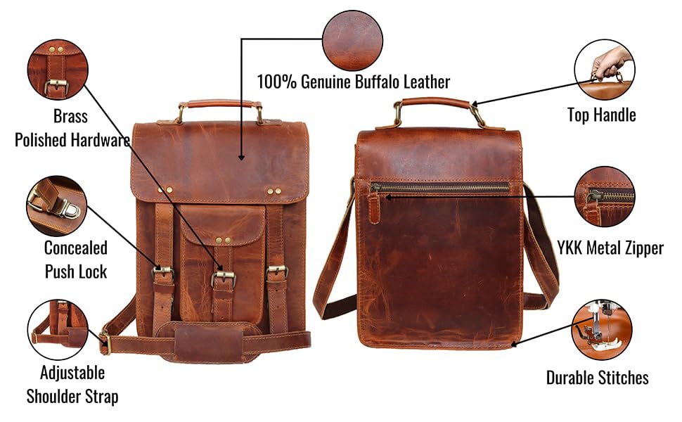 jaald Genuine Leather Messenger Bag Vintage Laptop Crossbody Bag Satchel Man Purse Shoulder Bag for man woman office bag - style: 13 Inches Brown