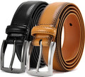 Men's Genuine Leather Dress Belts, 2 Pack, 1.32" Wide, | 100% genuine cowhide leather, handcrafted with classic prong buckles for business, casual, office, suit, jeans and daily wear - color: 02 Black Belt/Yellow Belt, size: Fits 34" to 38" waist