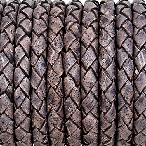 GENIQUE Real/Genuine Round Braided Leather Cord String Rope Folded, Leather Rope for Crafts, Jewelry Making, Necklace, Bracelets (5 Metres) (5mm, Grey Distressed) - color: Grey Distressed, size: 5mm