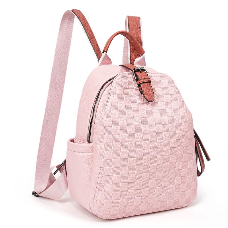 Small Backpack Purse for Women Cute PU Leather Backpack Plaid Backpack for Women Travel & Work Pink - color: Pink