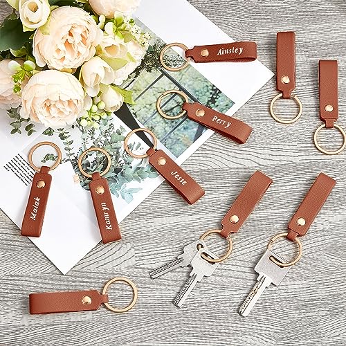 Wavyknot 100 Pcs PU Leather Keychain Blanks Bulk Laser Engraving Blanks Keychain Kit with Key Rings for DIY Key Chains Craft(3.7 x 0.7 Inches, Dark Brown) - color: Dark Brown, size: 3.7 x 0.7 Inches