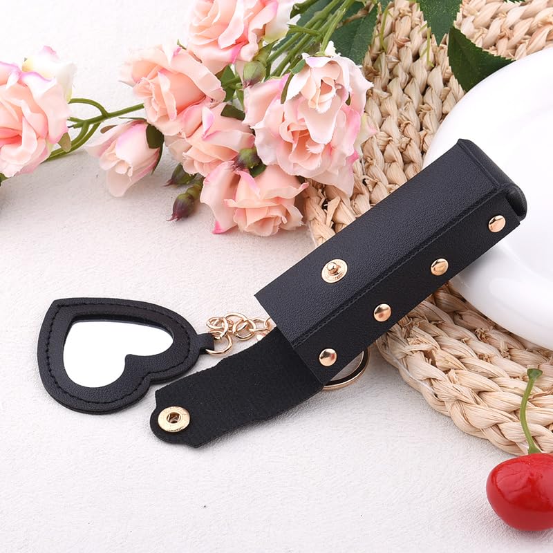Sisadodo Lip Oil Lipstick Case with Mirror Lip Oil Lipstick Holder Key Chain for Car Keys Keychains Lipstick Organizer Case - color: Black2