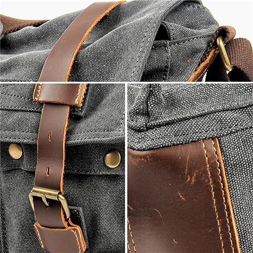 Canvas Messenger Bag, Vintage Genuine Leather Shoulder Bag, Briefcase Crossbody Satchel Purse Laptop Bag Medium | Vintage - color: Green