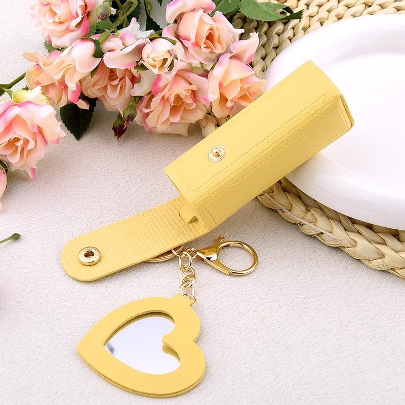 Sisadodo Lip Oil Lipstick Case with Mirror Lip Oil Lipstick Holder Key Chain for Car Keys Keychains Lipstick Organizer Case - color: Yellow