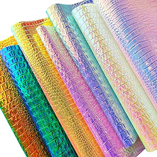 7 Pack Metallic Iridescent Faux Leather Sheets Embossed Crocodile Grain Animal Elements Textured Bright Colour A4 Bump PU Faux Leather for Earrings Hair Bows Making and DIY Projects