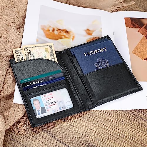 Polare Leather Passport Holder RFID Blocking Travel Bifold Wallet - color: Black