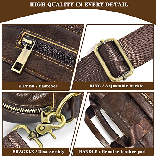 Genuine Leather Briefcase for Men, Laptop Computer Shoulder Bag With Strap, 15.6 Inch Business Travel Work Handbag - color: 3316 Brown