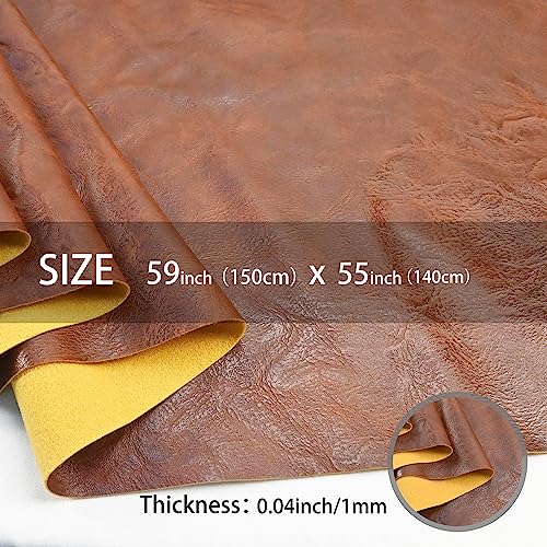 150x140cm Brown Soft Faux Leather Fabric, 1mm Thick PU Material | Exquisite Artificial Leather offers unparalleled comfort and elegance. Perfect for upholstery, fashion, and crafting. - color: Brown, size: 59x54 inch