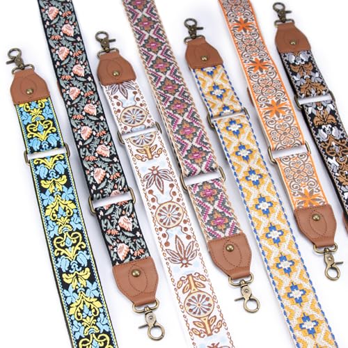Purse Strap Replacement Crossbody Adjustable Bag Strap Retro Jacquard Embroidery Wide Shoulder Strap for Women Handbags - color: Green Leaf Flower