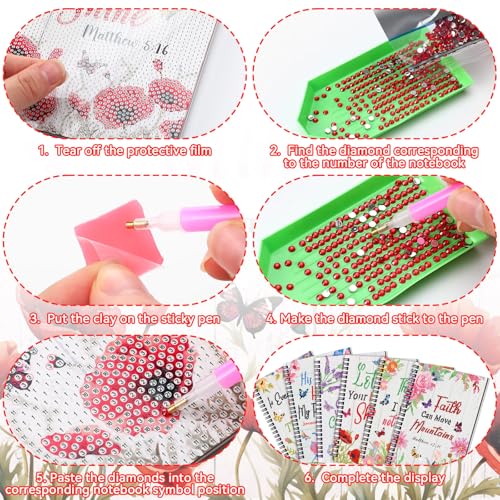 Fullhawl 6 Pack 5D DIY Diamond Art Crafts Kit for Adults Office Supplies Beginner A5 Leather Diamond Painting Gift for Women Art Cover Craft Accessories with Tool (Bible Florals) - style: Bible Florals