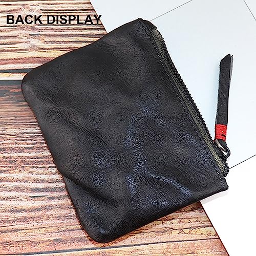 Genuine Cowhide Coin Purse for Men, Women Leather Coin Pouch Zipper Coin Purse Wallet Leather Zipper Storage Bag Coin Organizer (Black) - color: Black