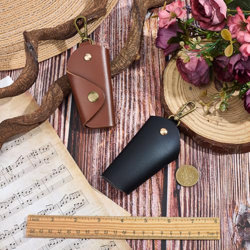 2PCS PU Leather Key Wrap Cover for Motorcycle Portable Protective Keyring Pouch - color: Black,brown
