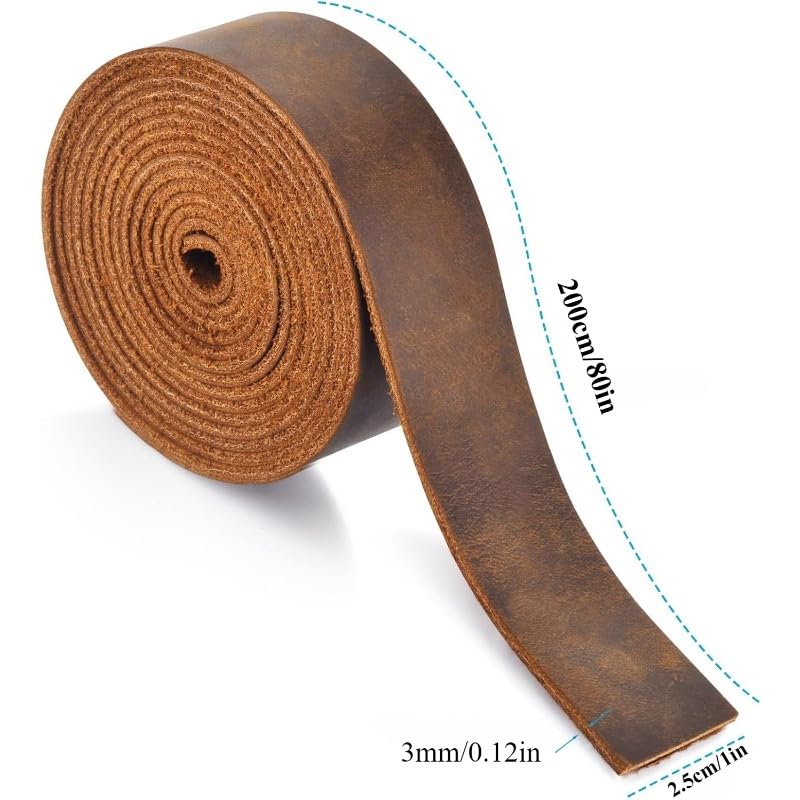 1 Roll Leather Strap 1 Inches Wide Flat Leather Strips Vintage-Style Cattlehide Leather Strip for DIY Craft Projects Tooling Belt Garden Tools