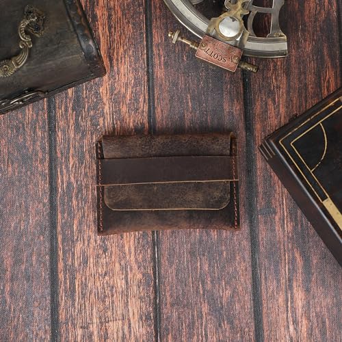Distressed Leather Business Card Holder Slim Credit Card Wallet for Men and Women Vintage Brown Leather Compact Minimalist Card Organizer for Pocket or Purse Durable Card Case (Brown) - color: Brown