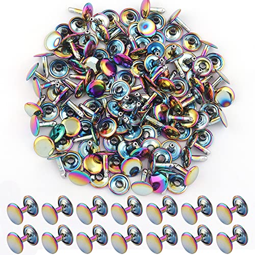 Rainbow Tubular Double Cap Rivets - 12mm Metal Button Round Rapid Rivet Rivet Studs for Purse Handbags Shoes Belts Leather Craft(12mm Rainbow 50pcs) | Metal Button, Round Rapid Rivet Studs, For Purse Handbags Shoes Belts, Leather Craft - color: 12mm Rainb