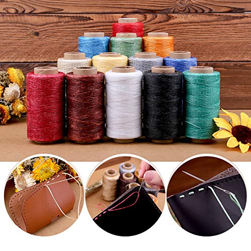 Qmnnma Waxed Thread 284 Yards, Light Green Leather Thread for Hand Sewing - color: Light green