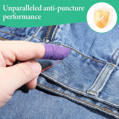 Apojgitn 4PCS Thimble Tape - Adjustable Finger Protectors for Sewing, Hand Embroidery Quilting - Fabric Thimbles for Hand Sewing & Needle Puller, Moda Neon Notions & Supplies