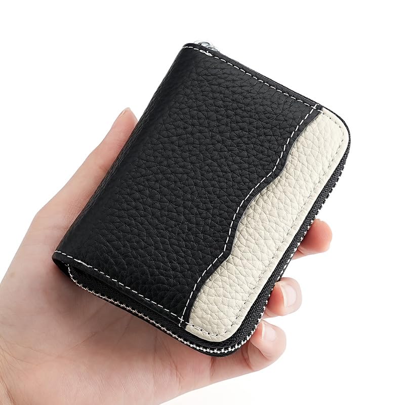 Linno RFID 20 Slots Credit Card Holder Genuine Leather Small Wallet for Women or Men with Zipper - color: New Blue