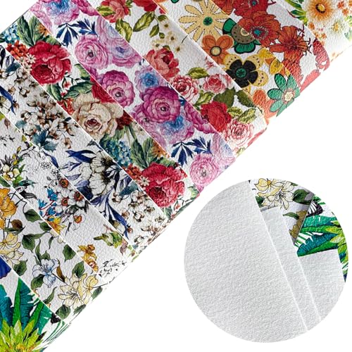 10 Pcs Colorful Blossom Floral Synthetic Leather Fabric 8.3" x 11.8" for DIY Handmade Earrrings Hair Bows - color: Coloful