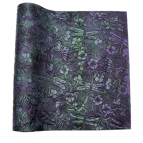 David accessories Butterfly Gragonfly Flowers Bump Texture Faux Leather Sheet 1 Pc 11" x 55" (30x140cm) Printed Faux Leather Fabric for DIY Bows Earrings Making Crafts (Butterfly&Gragonfly&Flowers A) - color: Butterfly&gragonfly&flowers a