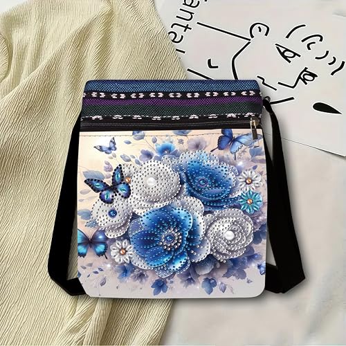 LSQFS 5D DIY Diamond Painting Crossbody Bag, PU Leather Butterfly Purse, Diamond Art Kits for Adults, Art Bag, Craft Kits for Adults Women, Creative Handmade Gift - color: Butterfly flowers 3