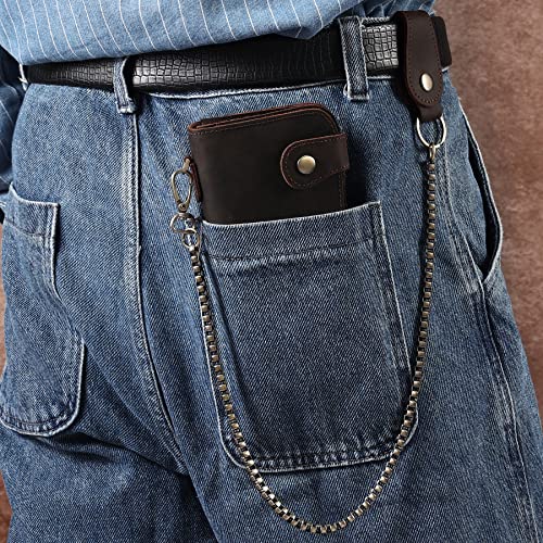 Vintage Brown Crazy Horse Leather Wallet for Men with Detachable Chain, RFID Blocking Biker Long Wallet Holds Phone, Cash & 14+ Cards, Retro Motorcycle Rfid Wallet - color: Coffee